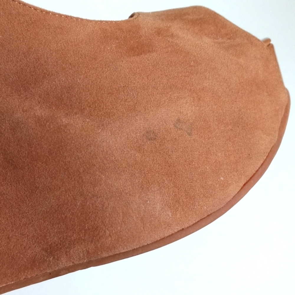 Cathy Jean Women’s Tan Suede Peep-Toe Wedge Heels with Ankle Strap 7 - Picture 5 of 15